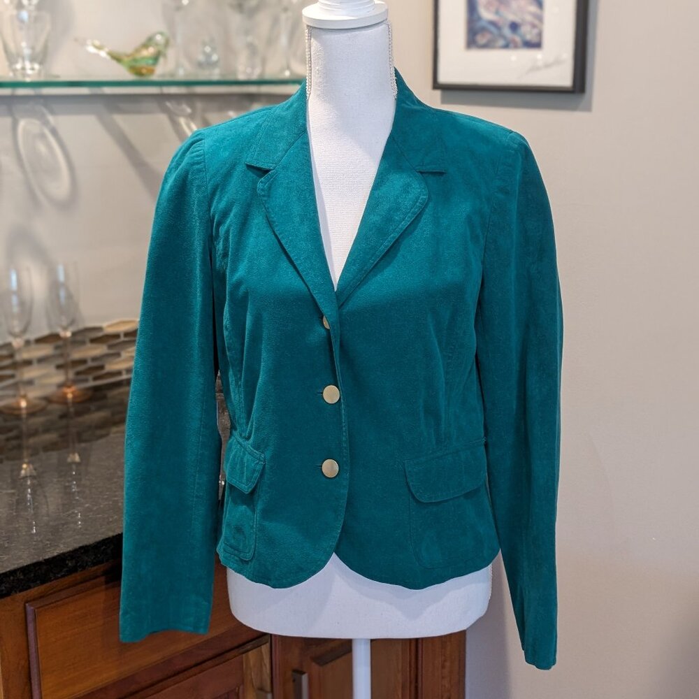 Vintage Ultrasuede Blazer Jacket Coat Blue Green Aqua Turquoise Bolero Soft Chic